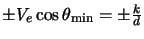 $\pm V_e \cos
\theta_{\rm min}=\pm \frac{k}{d}$