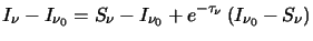 $\displaystyle I_\nu-I_{\nu_0}=S_\nu-I_{\nu_0}+e^{-\tau_\nu}\left(I_{\nu_0}-S_\nu \right)$