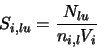\begin{displaymath}
S_{i , lu}=\frac{N_{lu}}{n_{i , l}V_i}
\end{displaymath}