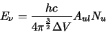 \begin{displaymath}
E_\nu=\frac{hc}{4\pi^\frac{3}{2}\Delta V}A_{ul}N_u
\end{displaymath}