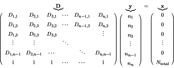\begin{displaymath}\underbrace{\bf D}_{\left( \begin{array}{ccccccc} \index{stat...
... \\
0 \vspace{2mm} \\
N_{\rm total} \\
\end{array} \right)}
\end{displaymath}